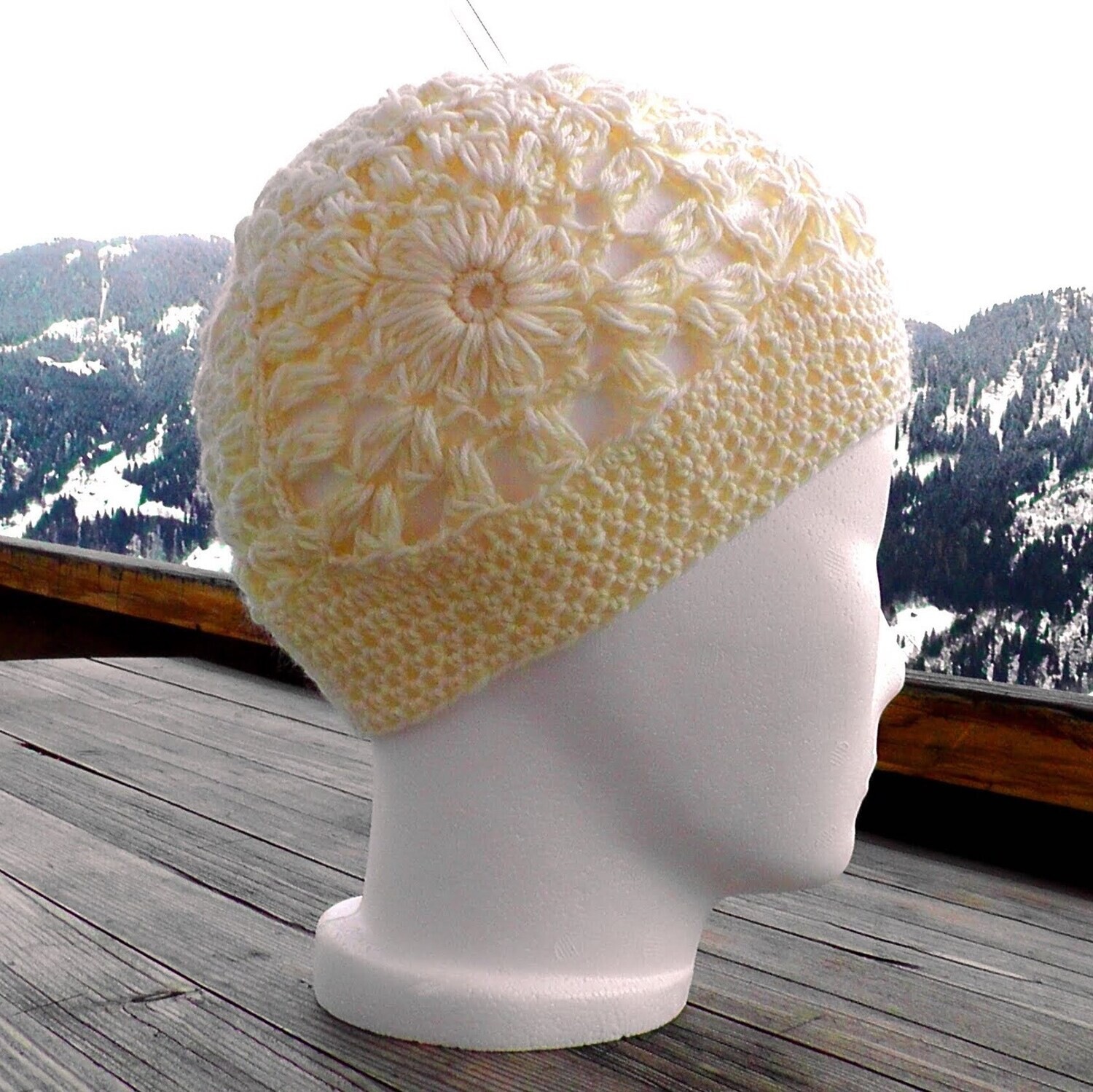 Crocheted Wooly Flower hat - from organic Merino wool