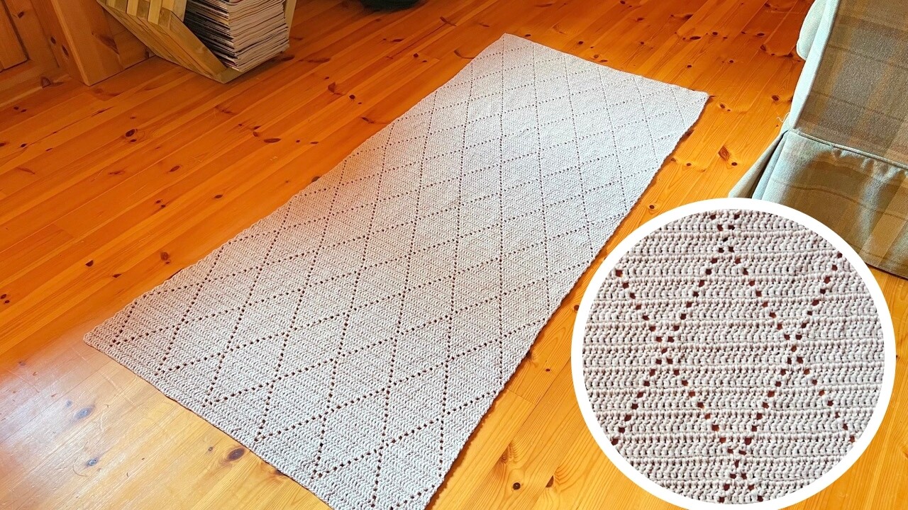 Diamond rug crochet pattern for beginners video & PDF