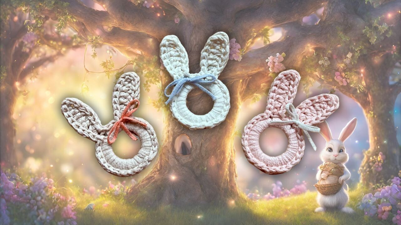 Easter bunny rings / yarn appliqué crochet pattern video &amp; PDF - Woolpedia