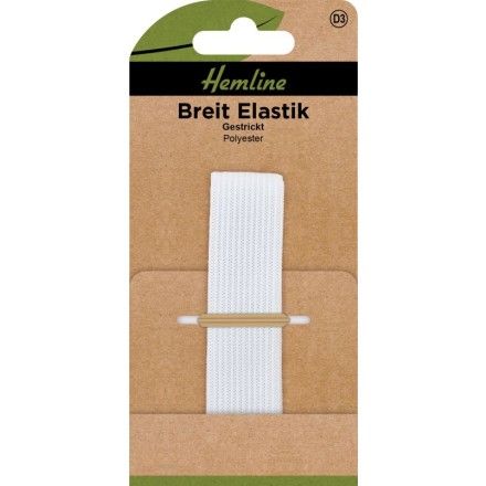 Hemline Breit Elastik 20mm 1m weiß Polyester geflochten