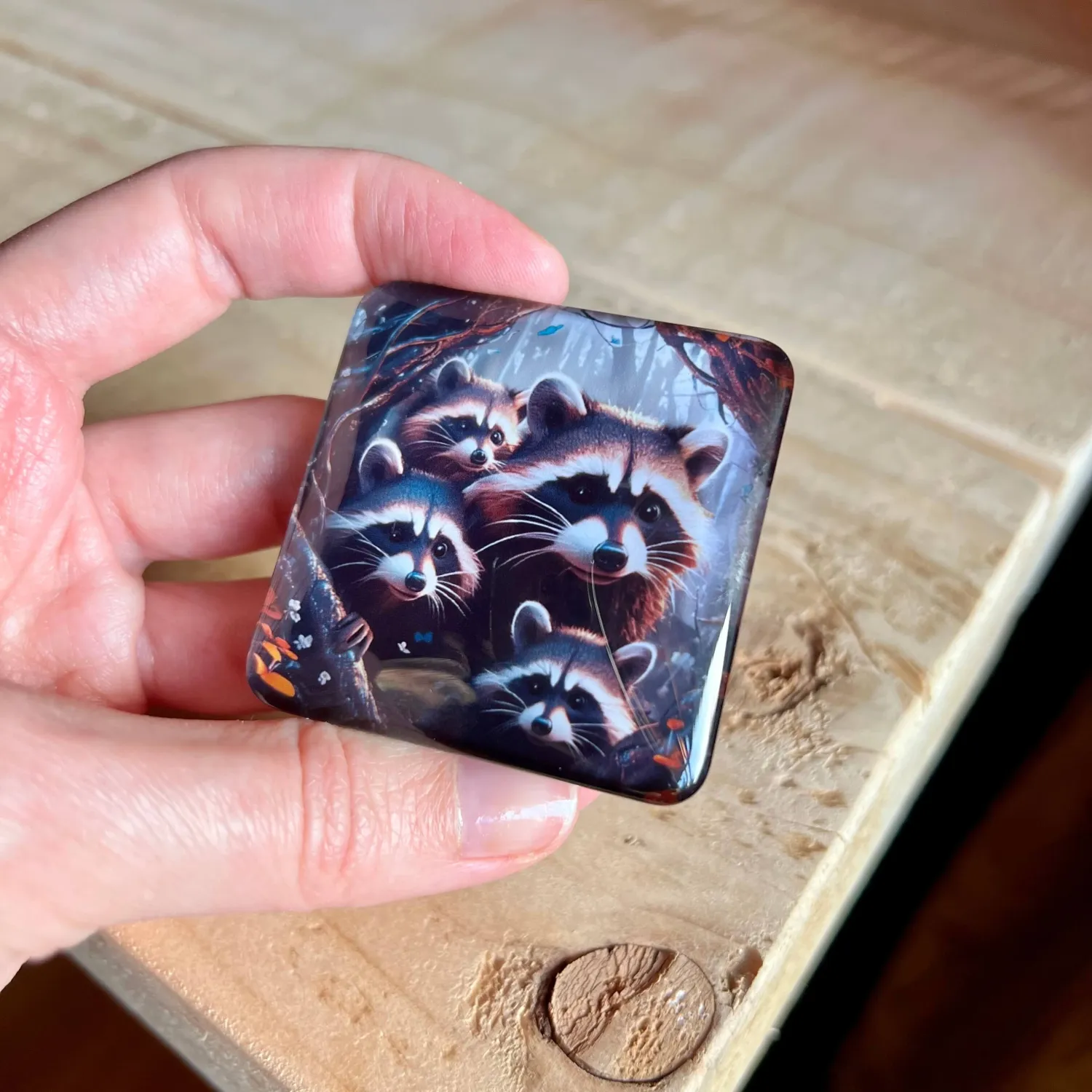 Wäschbären Bande im Wald Cover Minder 5x5 cm for Diamond Painting