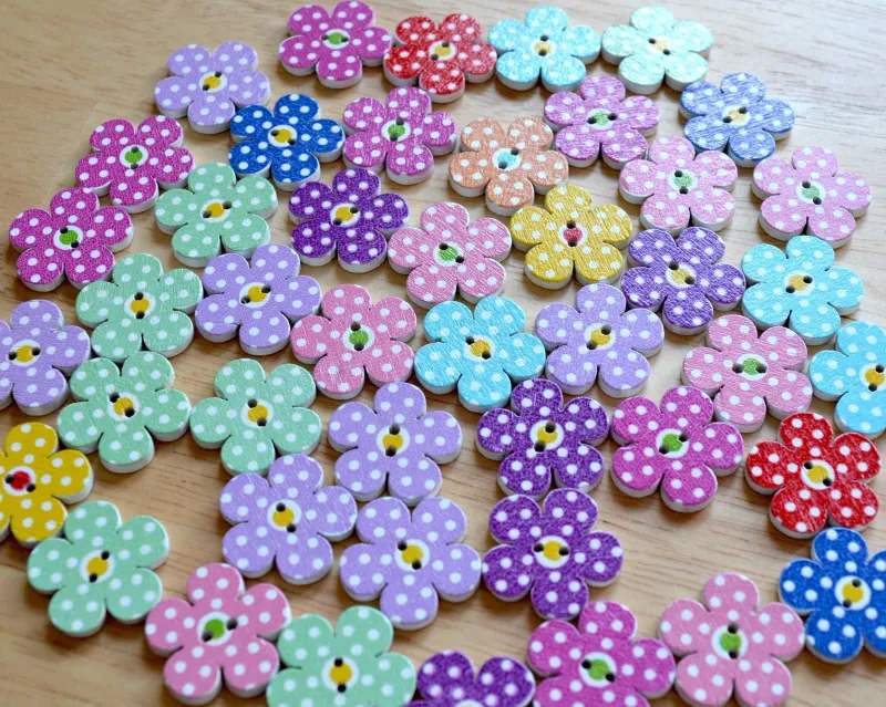Wooden button - dotted flower #14