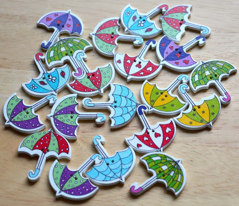 Wooden button - umbrella #17