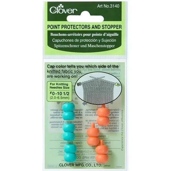 Clover 6 pcs tip protectors and stopper for knitting needles 2-6.5 mm