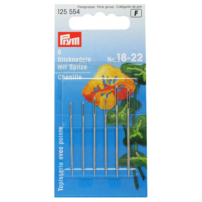 Prym Embroidery Needles, 6-Pack – Steel, Silver, Choice of Pointed/Blunt Tip