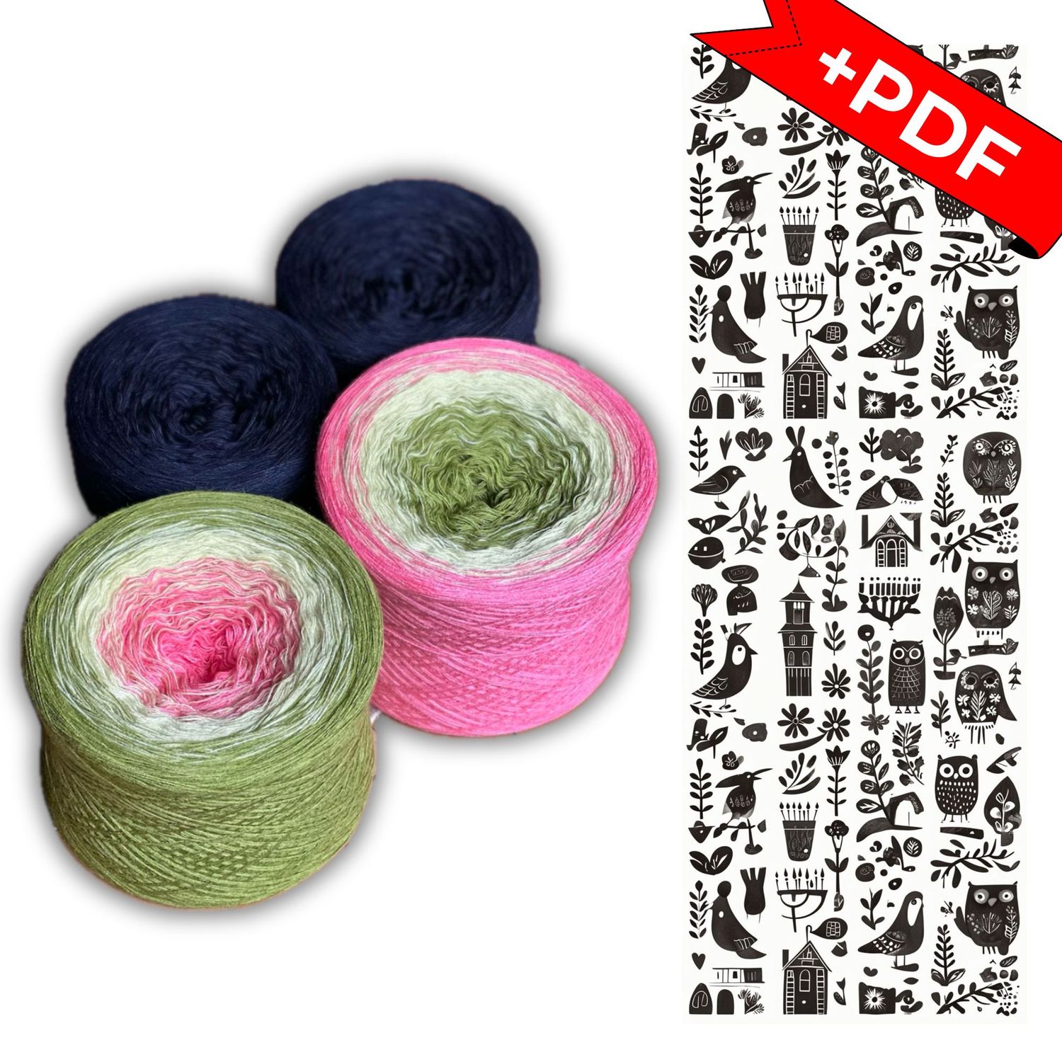 Woolpedia Colors Folk Stola CAL &quot;Japanischer Gartne&quot; yarn kit + PDF crochet pattern - 5500m (modal)