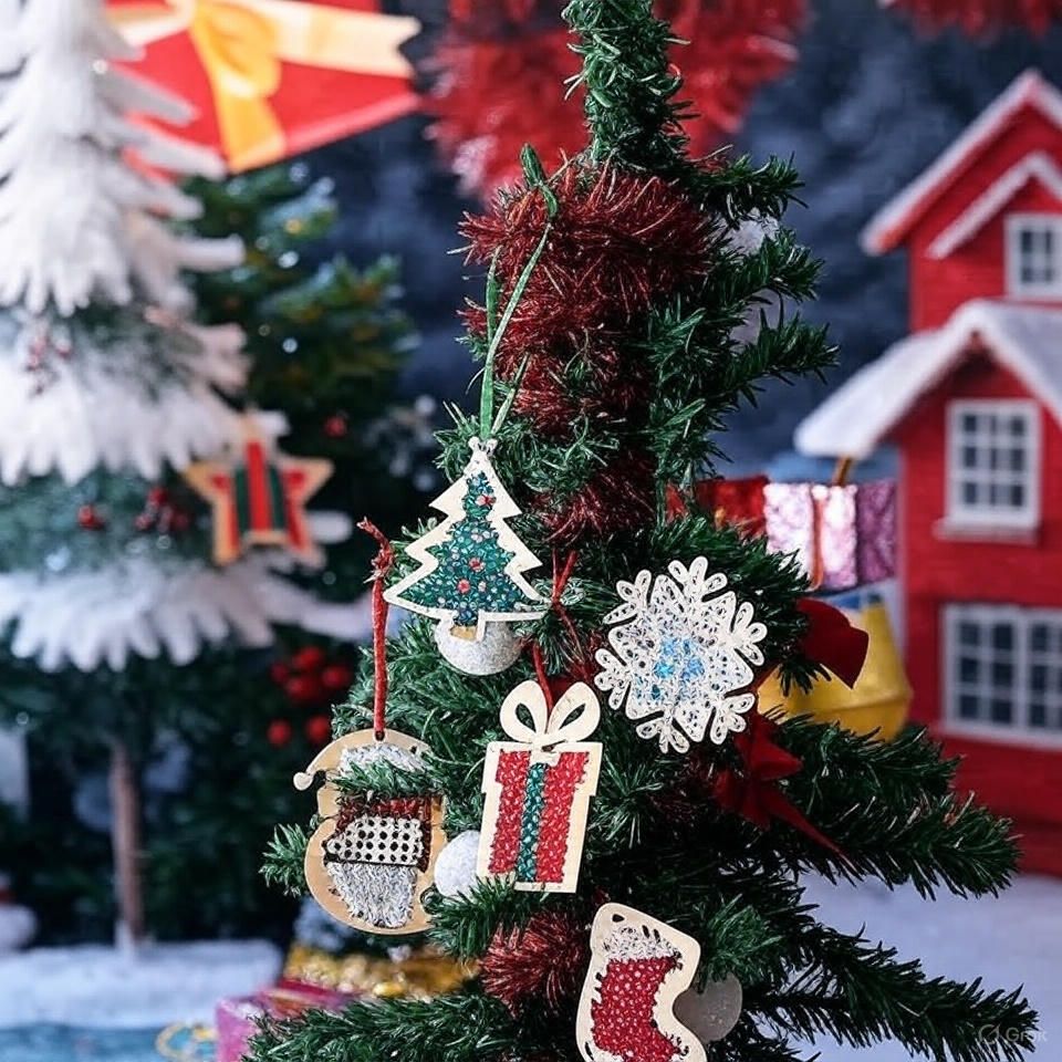 Christmas Wooden Pendants – Complete Embroidery DIY Kit