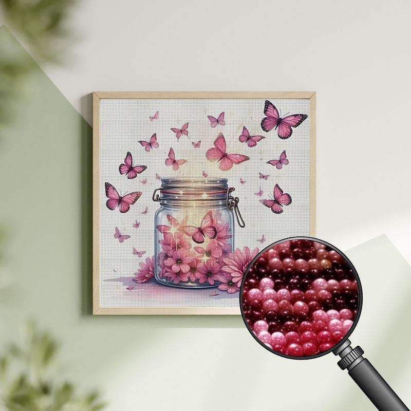 Butterflies in a Jar 40x40 cm Beaded Cross-Stitch Kit Partial Image DIY Set
