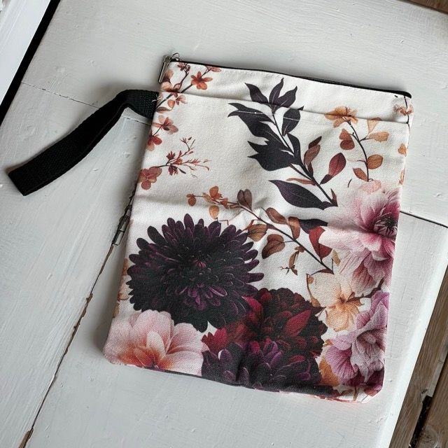 Dahlias embroidery cross stitch project bag