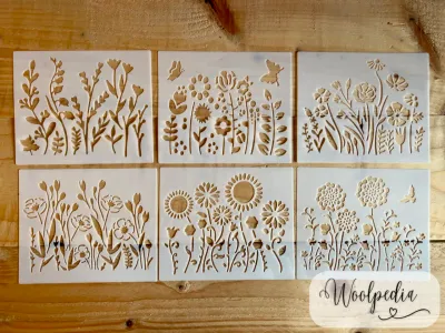 6x Floral Stencils for Embroidery &amp; Painting – Natural Motifs (15.24 x 12.7 cm)