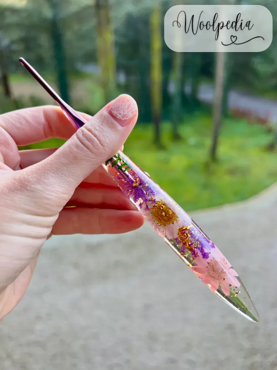 Resin Flower Handmade Glitter Crochet Hook 3mm D/3 Lavender