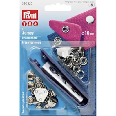 Prym Jersey Snap Buttons, Silver, 9 pcs, 10mm, incl. tool