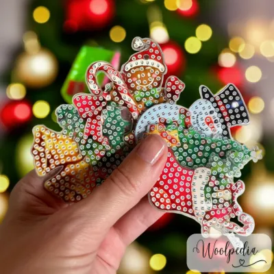 6x Christmas Diamond Painting Rhinestone Keychains, Double-Sided