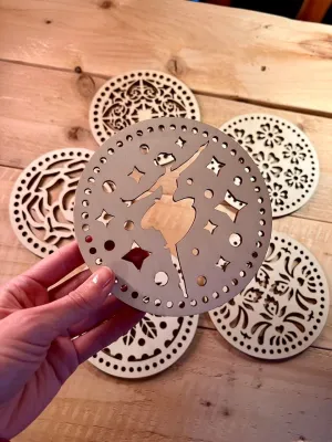 6 Wooden Bag Bottom Decorations / Lids 14cm