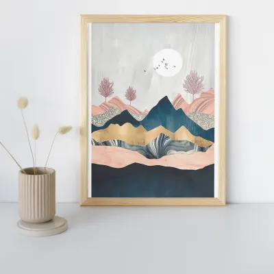 Elegant Mountain Landscape Diamond Painting 30x40cm on canvas - round stones