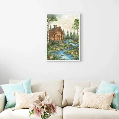 River Valley Diamond Painting Canvas 50x70 cm - round stones &amp; AB - flocked canvas