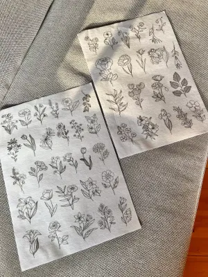 2x A4 Flowers Embroidery Patterns for Adhering – Water-Soluble Designs
