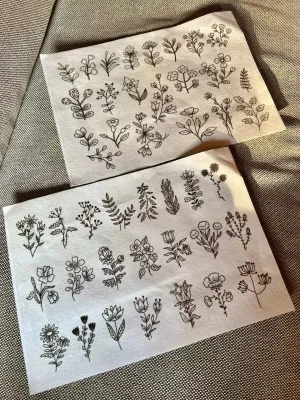 2x A4 Floral Embroidery Patterns for Adhering – Water-Soluble Designs