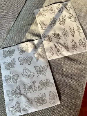 2x A4 Flowers Embroidery Patterns for Adhering – Water-Soluble Designs