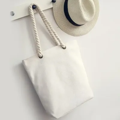 Cotton Canvas Shopper with Rope Handles – Embroidery &amp; Painting