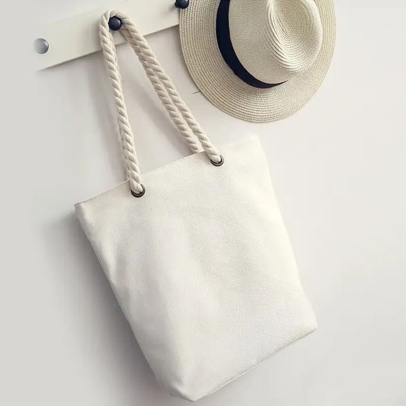 Cotton Canvas Shopper with Rope Handles – Embroidery &amp; Painting