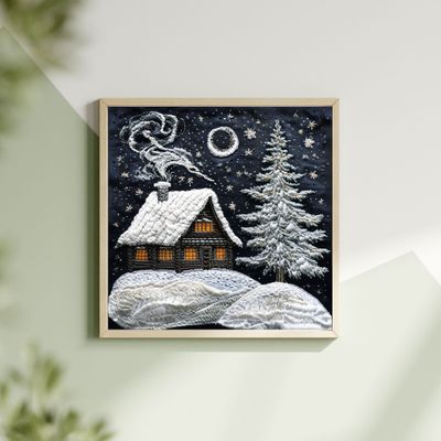 24x24 cm Snow Cabin Cross Stitch Embroidery Kit – DIY Set (11ct, 3 Strands)