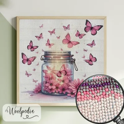 Butterflies in a Jar 40x40 cm Beaded Cross-Stitch Kit Partial Image DIY Set