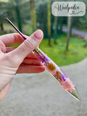 Resin Flower Handmade Glitter Crochet Hook 3mm D/3 Lavender ergonomic