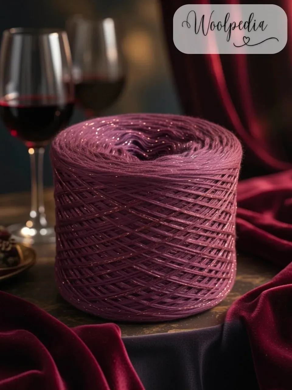 Woolpedia Designer Yarn Merlot glitter yarncake (organic cotton)