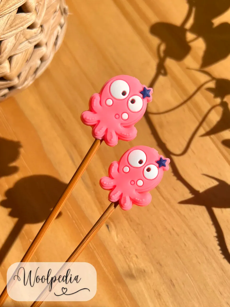 2x pink octopus knitting needle tip protectors from 3.5mm