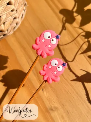 2x pink octopus knitting needle tip protectors from 3.5mm