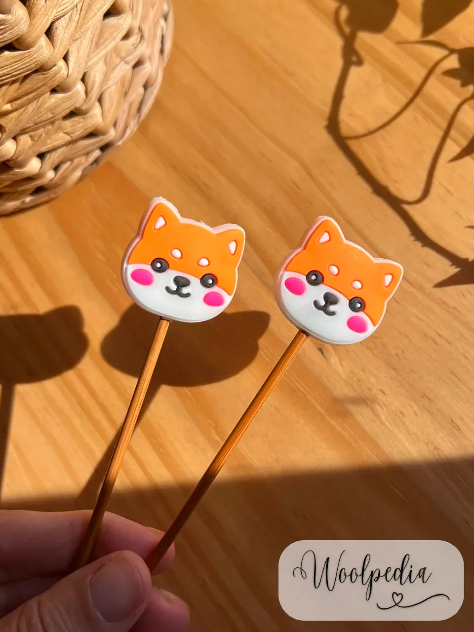 2x Doge / Shiba Inu knitting needle tip protectors from 3.5mm