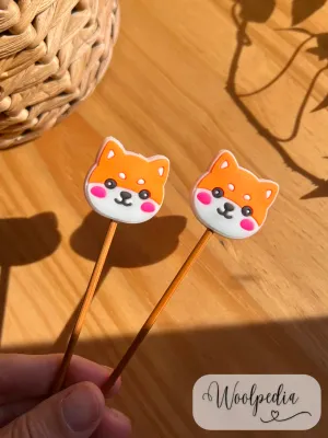 2x Doge / Shiba Inu knitting needle tip protectors from 3.5mm
