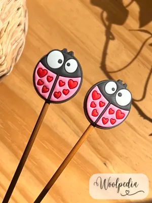2x heart beetle knitting needle tip protectors from 3.5mm