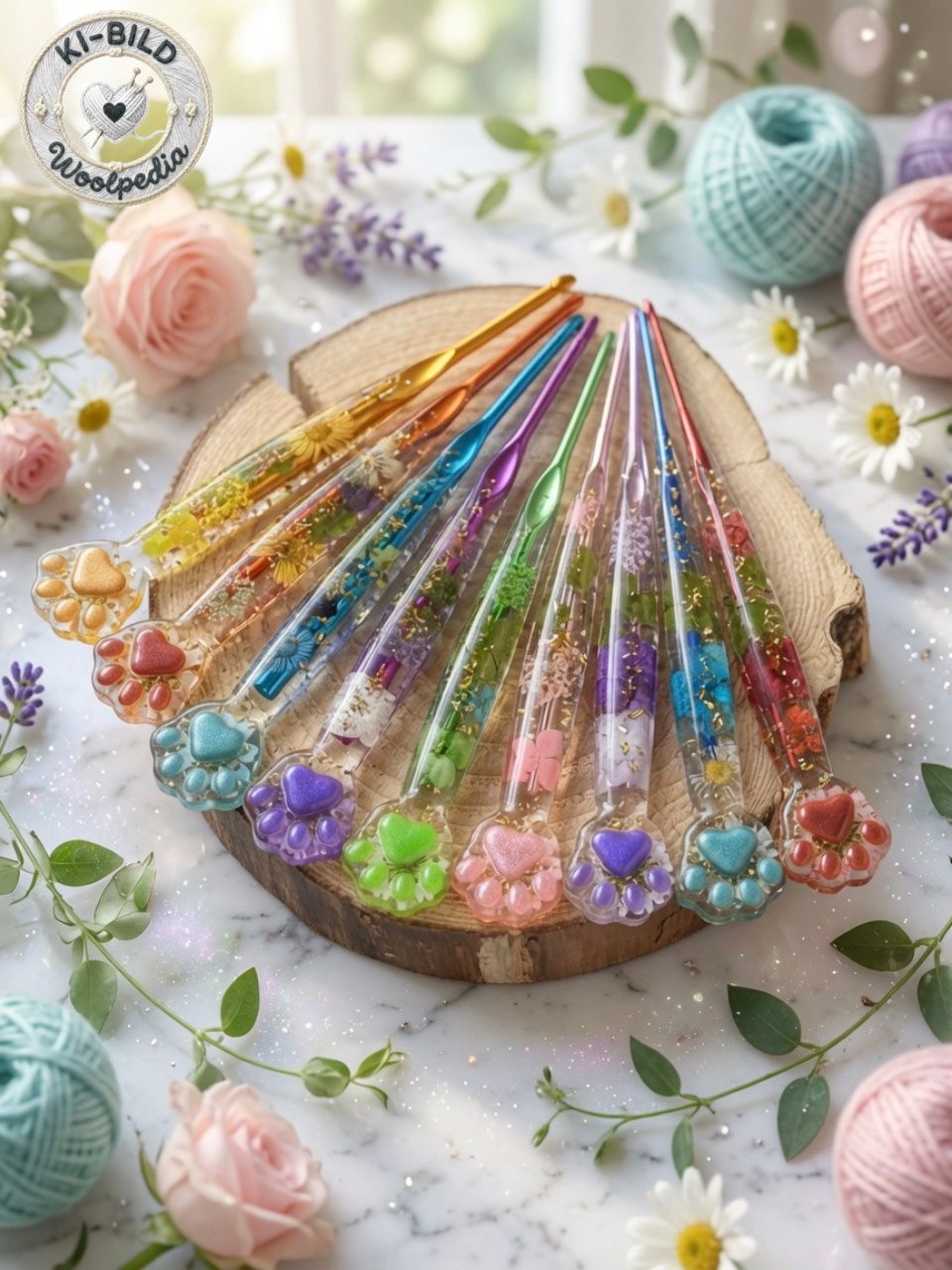 Resin Paw Flowers Handmade Glitter Crochet Hook - handmade &amp; ergonomic