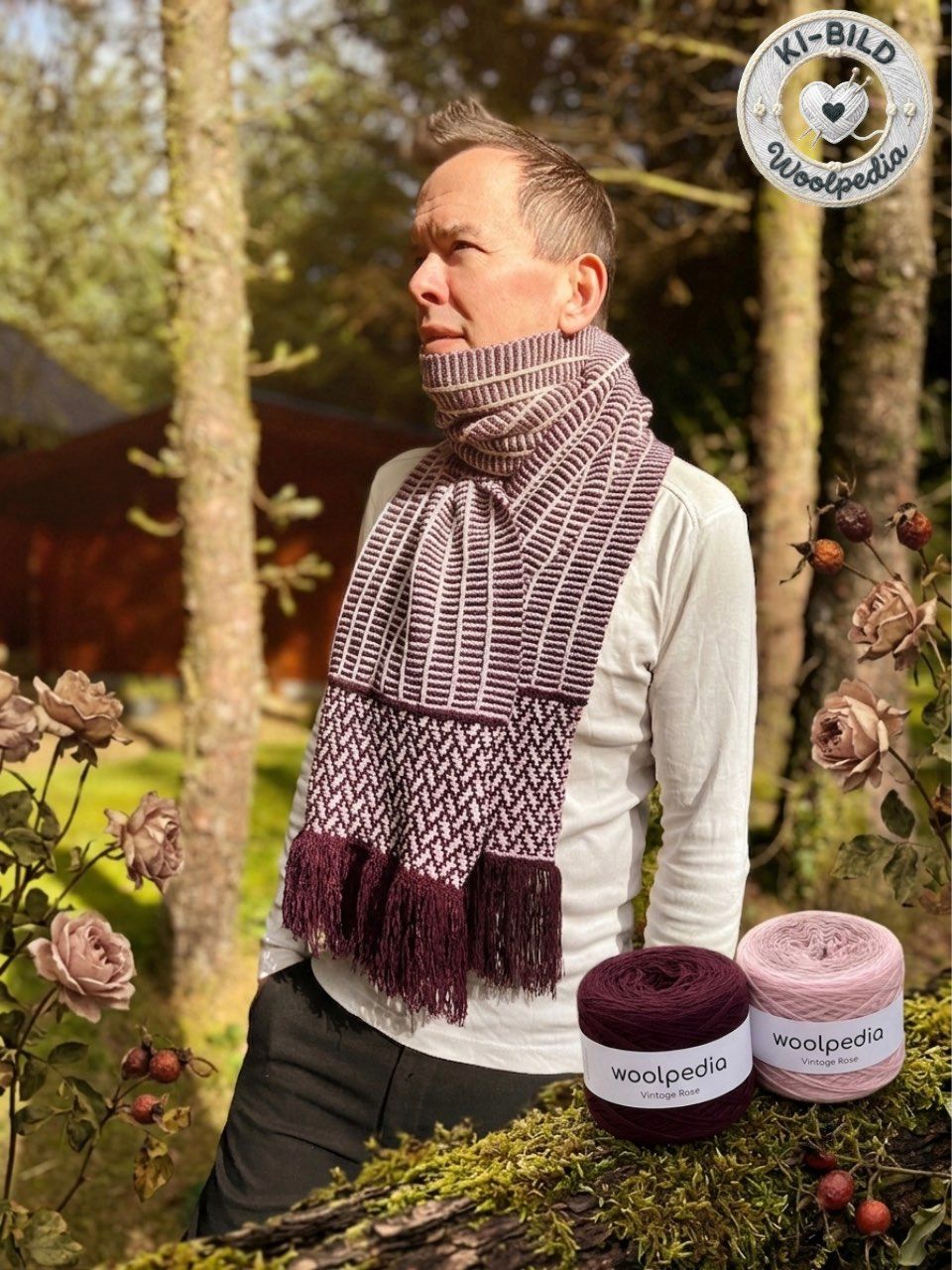 Woolpedia Colors Mosaic scarf kit "Vintage Rose" colorgrading yarn (modal)