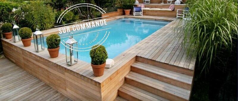 Piscine Bois Rectangulaire LENNY Avec Escalier Droit 720x400x145 cm