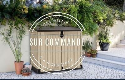 Coffre en résine Multifonction 880L Beige avec vérins  (LxPxH) : 132 x 71.5 x 113.5 cm