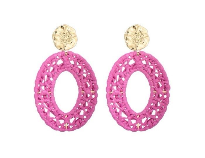 Oorbellen Raffia fushia