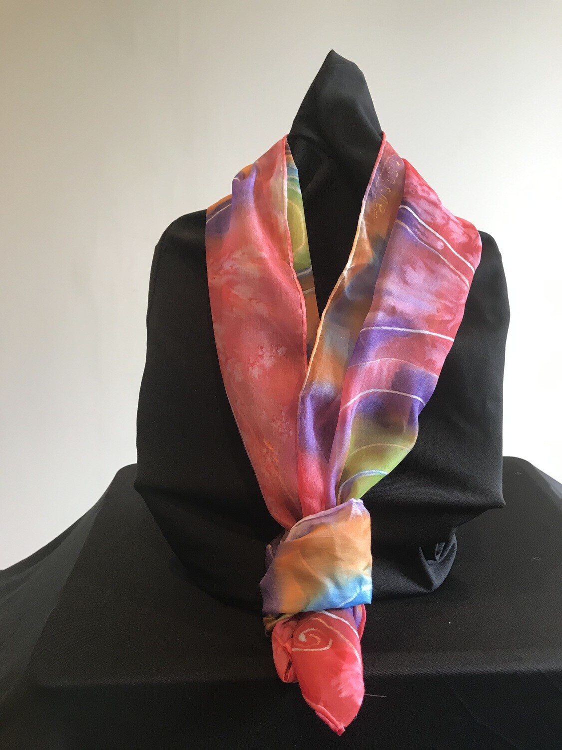 Hand Painted Silk Scarf in colours of the Rainbow