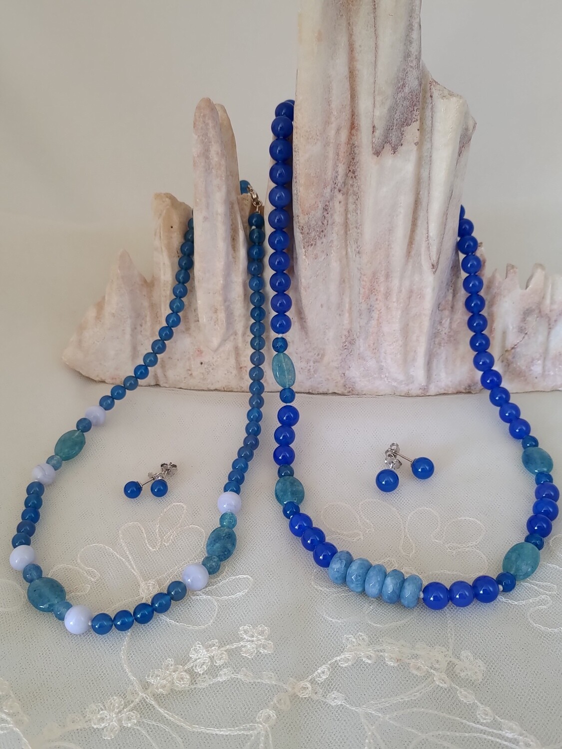 COLLANE AGATA BLU (e orecchini) - Chiusura argento