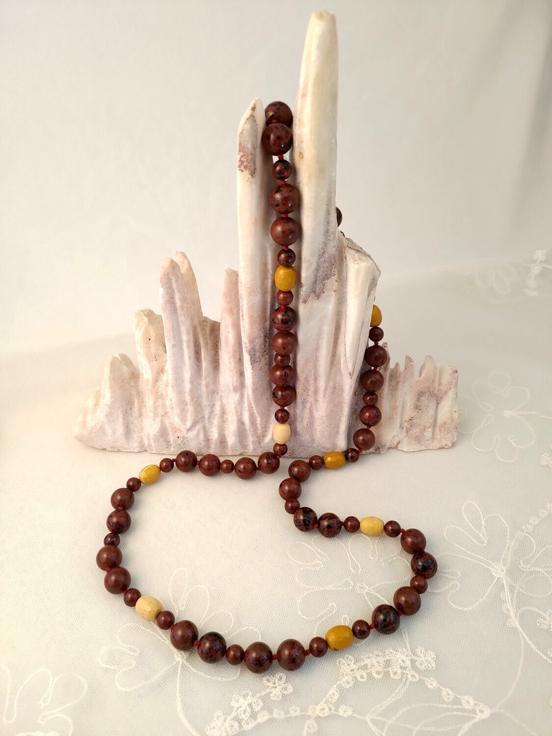 COLLANA IN DIASPRO MARRONE - Chiusura argento