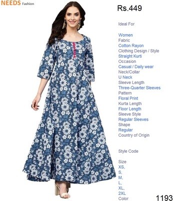 1193 - TRY THIS Cotton Rayon Floral Print Straight Kurti for Women