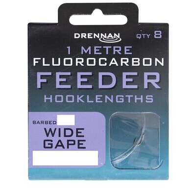 Drennan Fluorocarbon Feeder Hooklengths Wide Gape 100cm - Barbed
