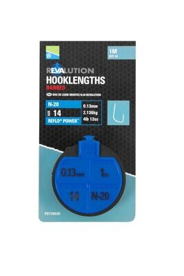 Preston Revalution Hooklenghts N-20 Barbed - 0.13mm/Hook 12/1m