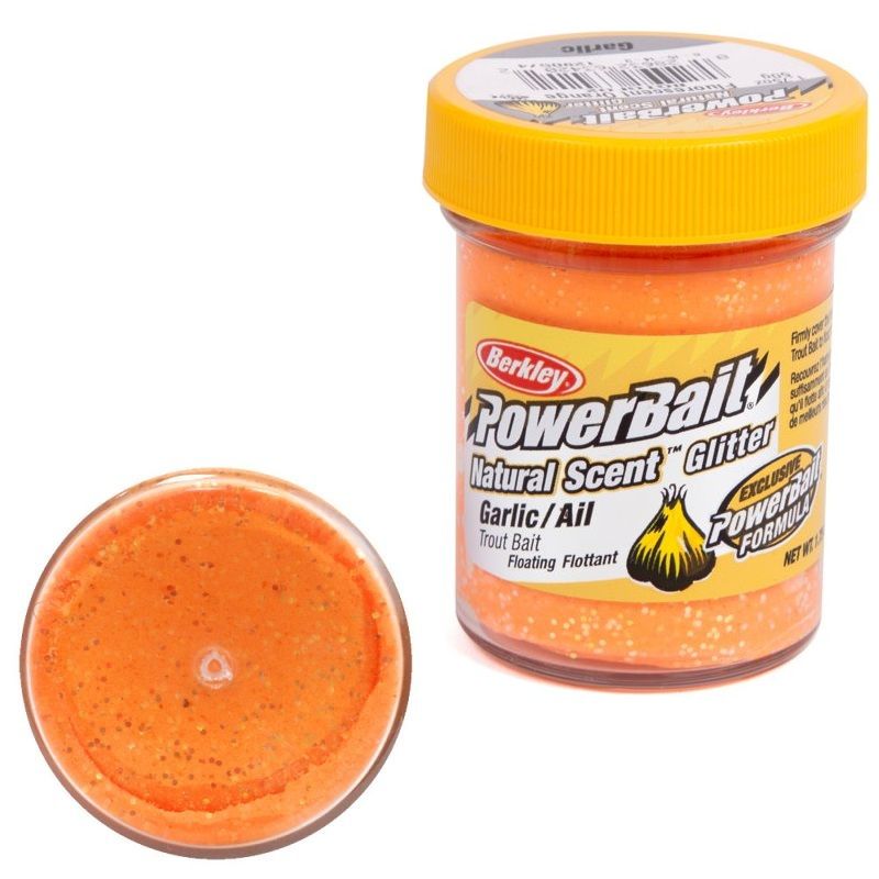 Berkley Powerbait Glitter Fluo Orange - Natural Scent Garlic - 50gr