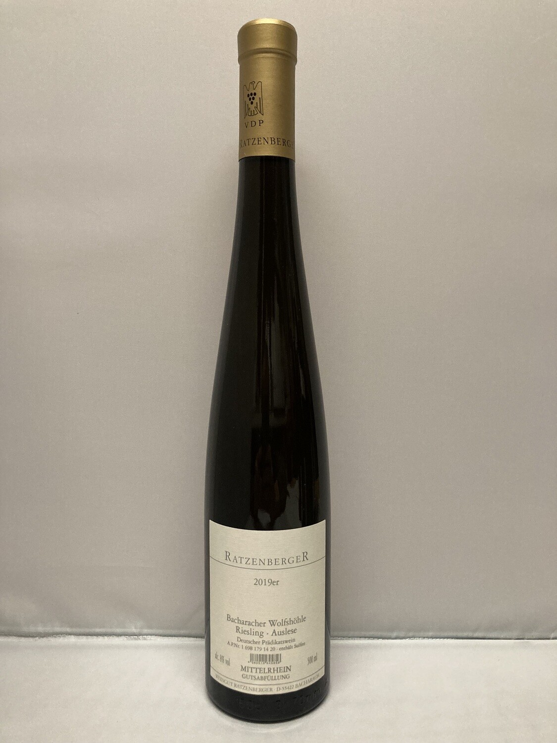 Riesling Auslese Goldkapsel 2019 0,5 l Bacharach Wolfshöhle Ratzenberger (Mittelrhein)