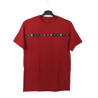 Mexikanisches T-Shirt aus Baumwolle mit handgemachte Stickerei, Rot, M