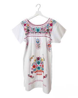 Mexikanisches Sommerkleid mit Stickerei, Ethno Tunika Dame M