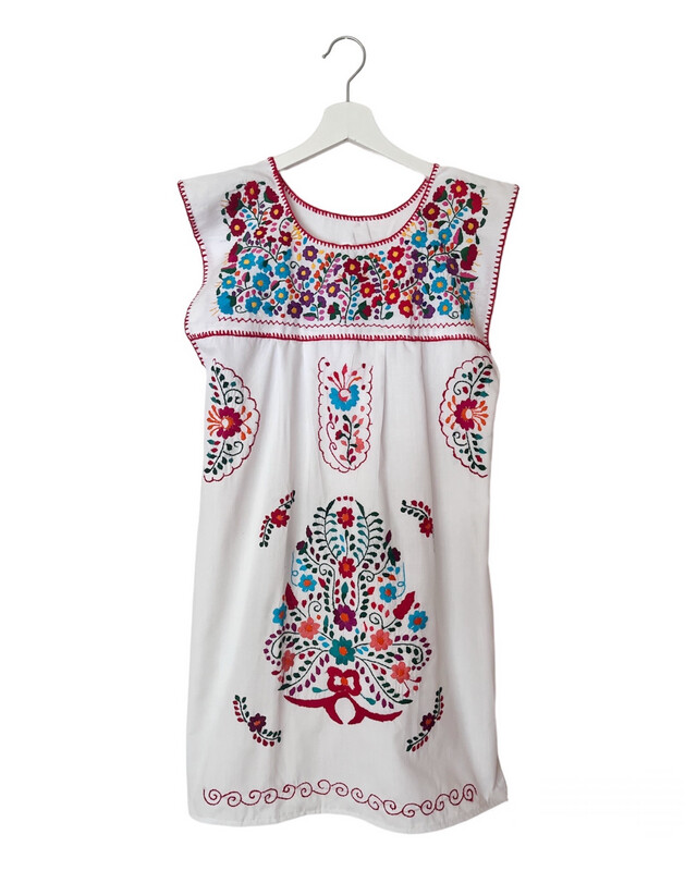 Mexikanisches Sommerkleid ohne Ärmel, Boho Tunika, Dame S